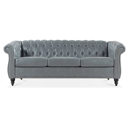 Divano Chesterfield in similpelle trapuntato da 84,65 pollici con braccioli arrotolati
