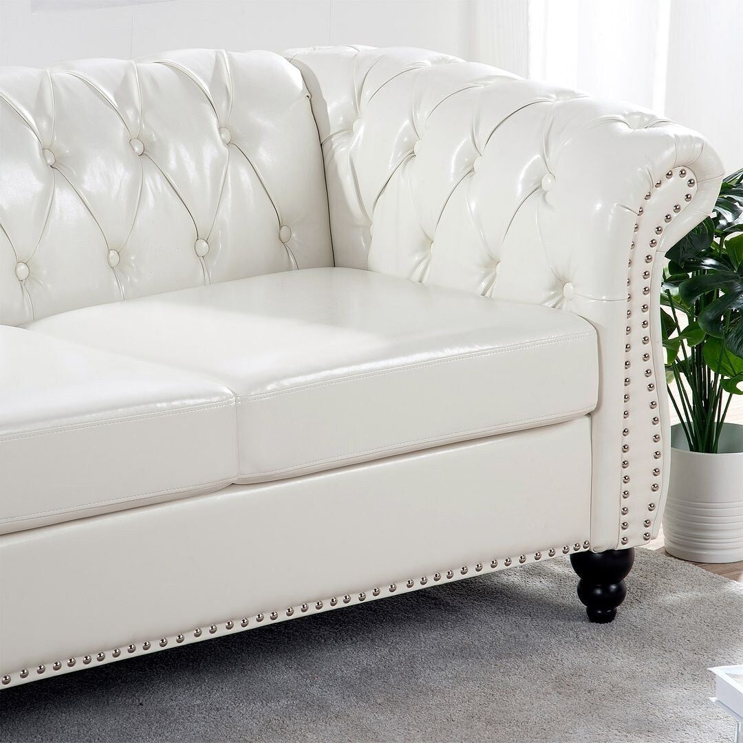 Divano Chesterfield in similpelle trapuntato da 84,65 pollici con braccioli arrotolati