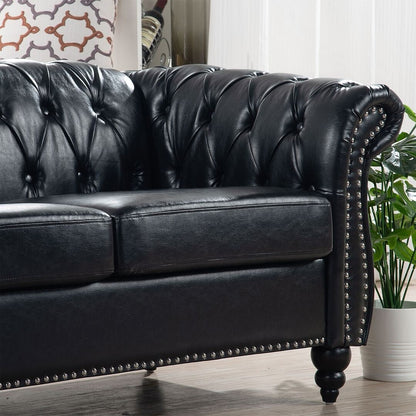 Divano Chesterfield in similpelle trapuntato da 84,65 pollici con braccioli arrotolati