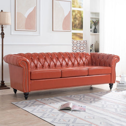 Divano Chesterfield in similpelle trapuntato da 84,65 pollici con braccioli arrotolati