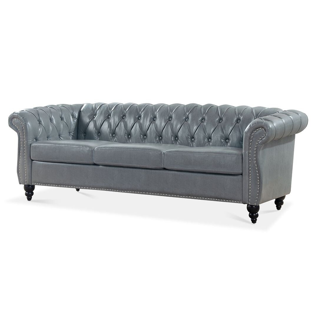 Divano Chesterfield in similpelle trapuntato da 84,65 pollici con braccioli arrotolati