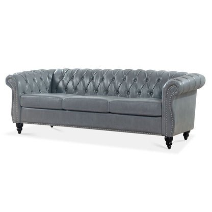 Divano Chesterfield in similpelle trapuntato da 84,65 pollici con braccioli arrotolati