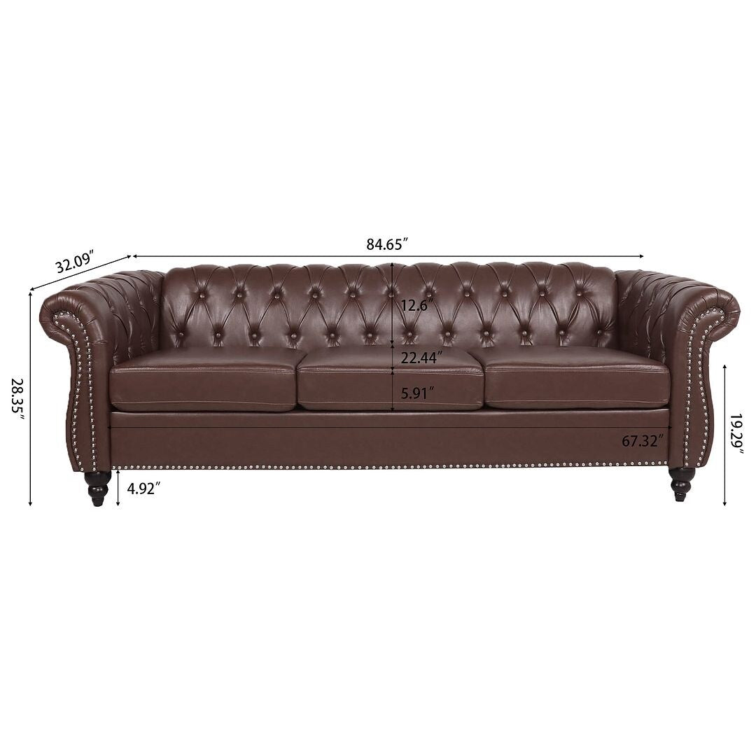 Divano Chesterfield in similpelle trapuntato da 84,65 pollici con braccioli arrotolati