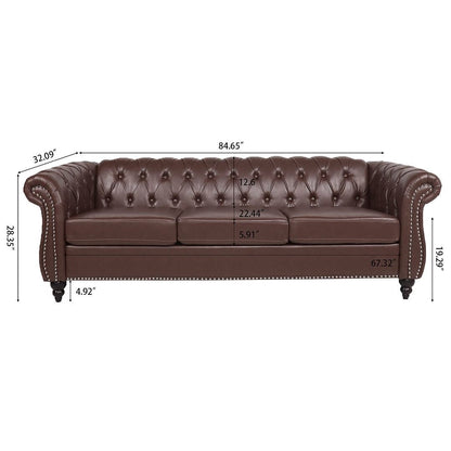 Divano Chesterfield in similpelle trapuntato da 84,65 pollici con braccioli arrotolati