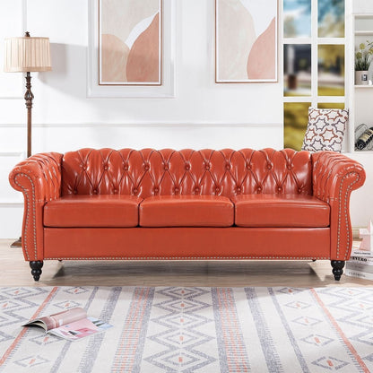 Divano Chesterfield in similpelle trapuntato da 84,65 pollici con braccioli arrotolati