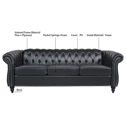 Divano Chesterfield in similpelle trapuntato da 84,65 pollici con braccioli arrotolati