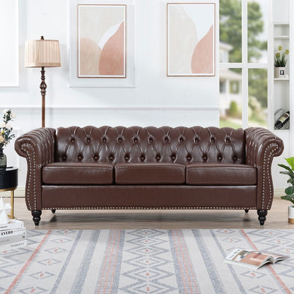 Divano Chesterfield in similpelle trapuntato da 84,65 pollici con braccioli arrotolati