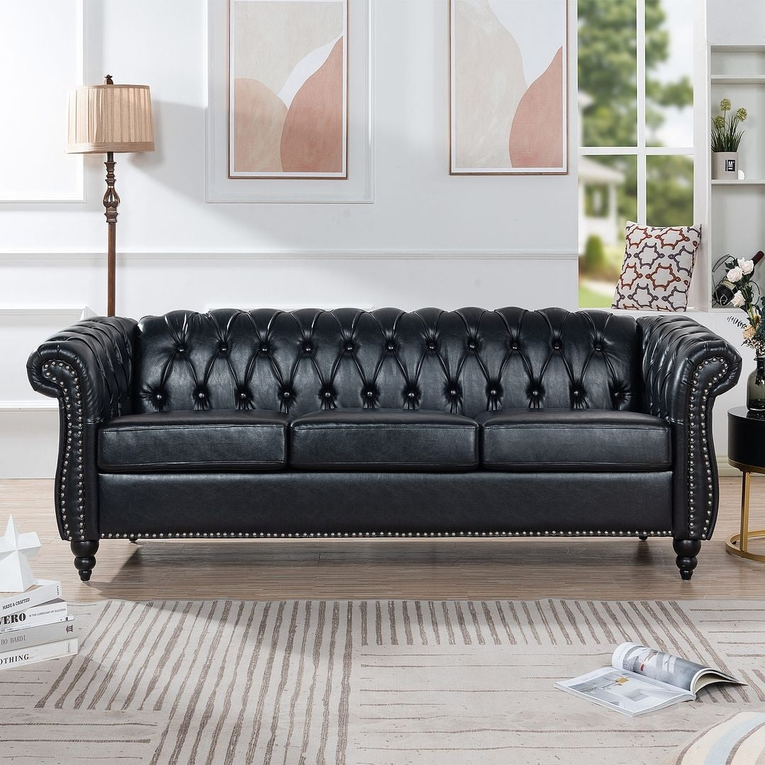 Divano Chesterfield in similpelle trapuntato da 84,65 pollici con braccioli arrotolati