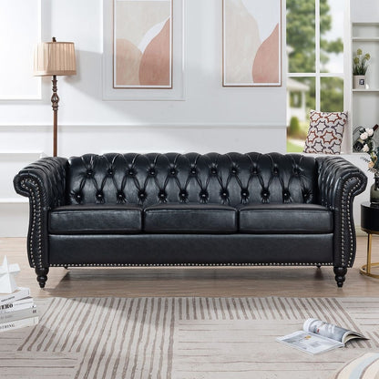 Divano Chesterfield in similpelle trapuntato da 84,65 pollici con braccioli arrotolati
