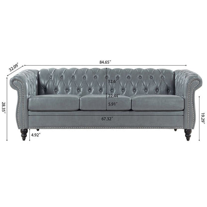 Divano Chesterfield in similpelle trapuntato da 84,65 pollici con braccioli arrotolati