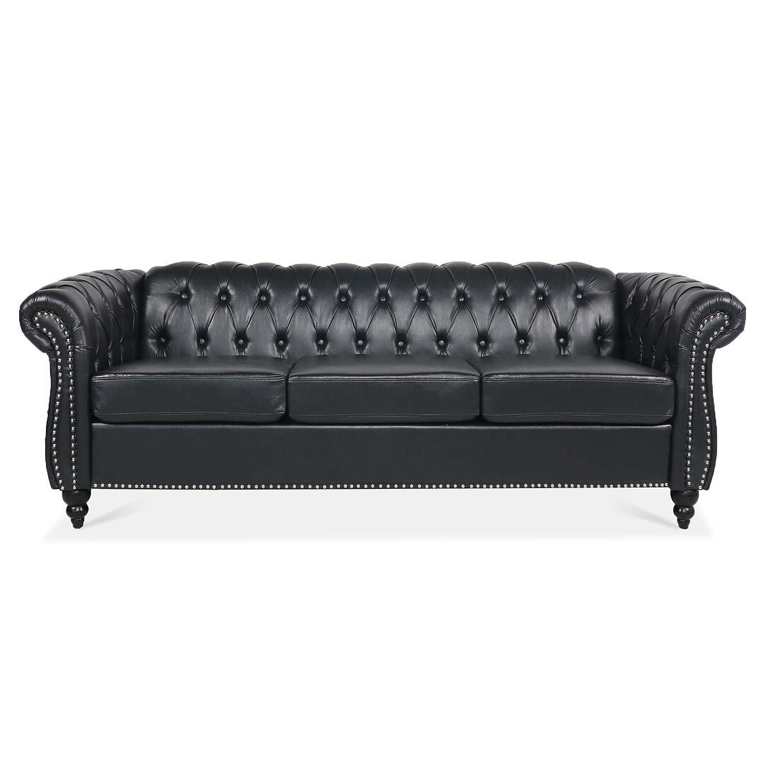 Divano Chesterfield in similpelle trapuntato da 84,65 pollici con braccioli arrotolati