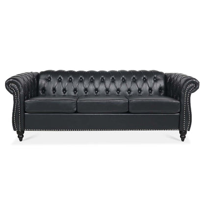 Divano Chesterfield in similpelle trapuntato da 84,65 pollici con braccioli arrotolati