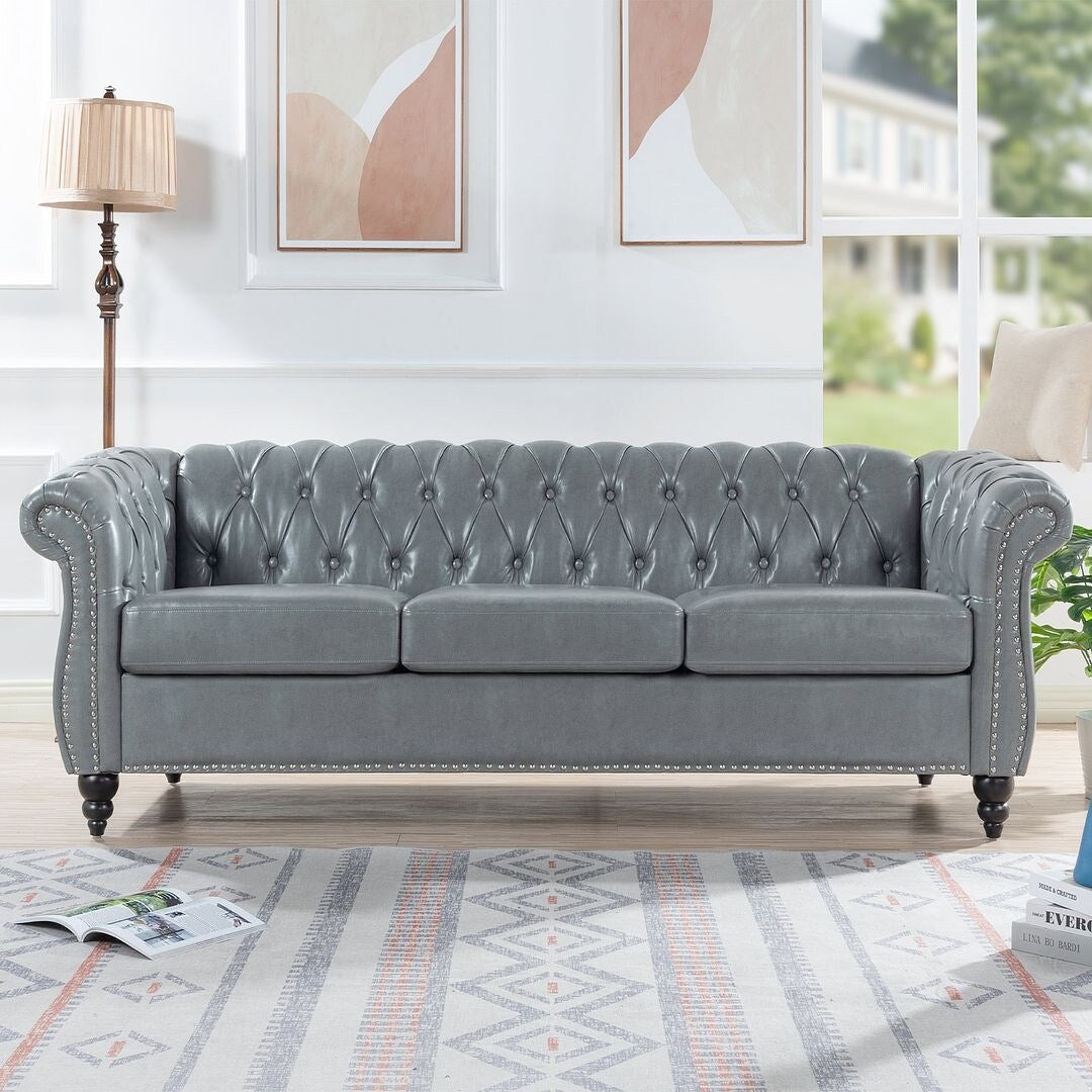 Divano Chesterfield in similpelle trapuntato da 84,65 pollici con braccioli arrotolati