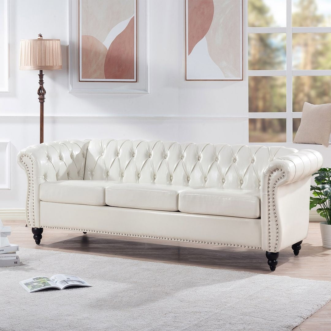 Divano Chesterfield in similpelle trapuntato da 84,65 pollici con braccioli arrotolati