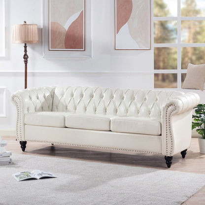 Divano Chesterfield in similpelle trapuntato da 84,65 pollici con braccioli arrotolati