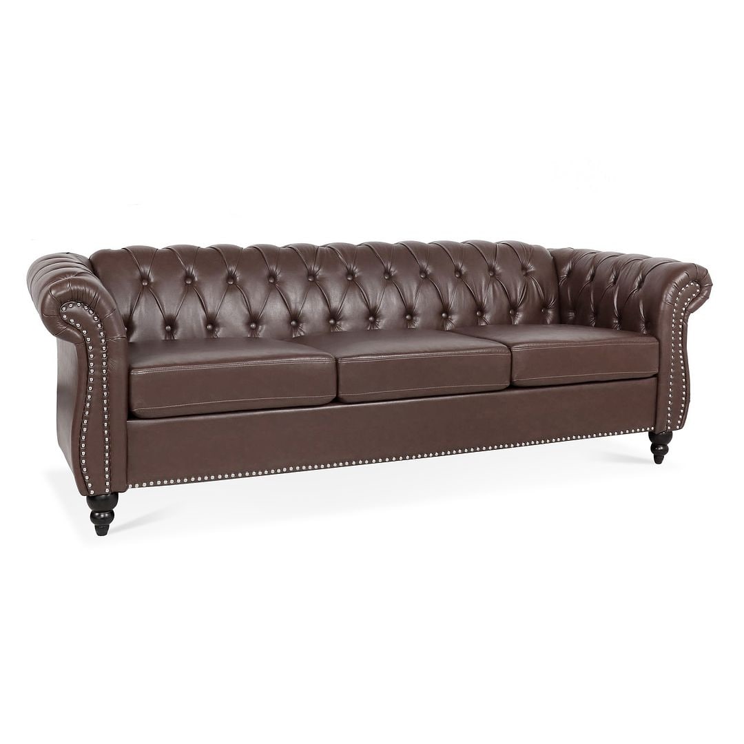 Divano Chesterfield in similpelle trapuntato da 84,65 pollici con braccioli arrotolati