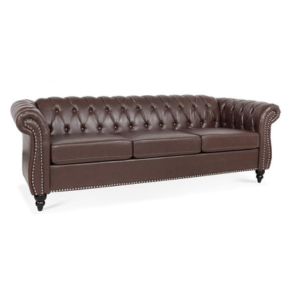 Divano Chesterfield in similpelle trapuntato da 84,65 pollici con braccioli arrotolati
