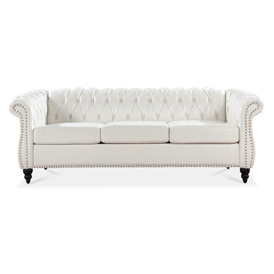 Divano Chesterfield in similpelle trapuntato da 84,65 pollici con braccioli arrotolati