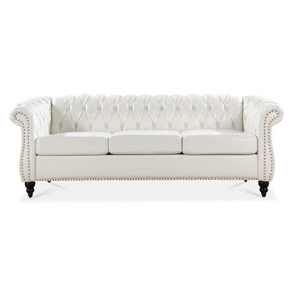 Divano Chesterfield in similpelle trapuntato da 84,65 pollici con braccioli arrotolati