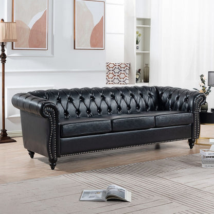 Divano Chesterfield in similpelle trapuntato da 84,65 pollici con braccioli arrotolati