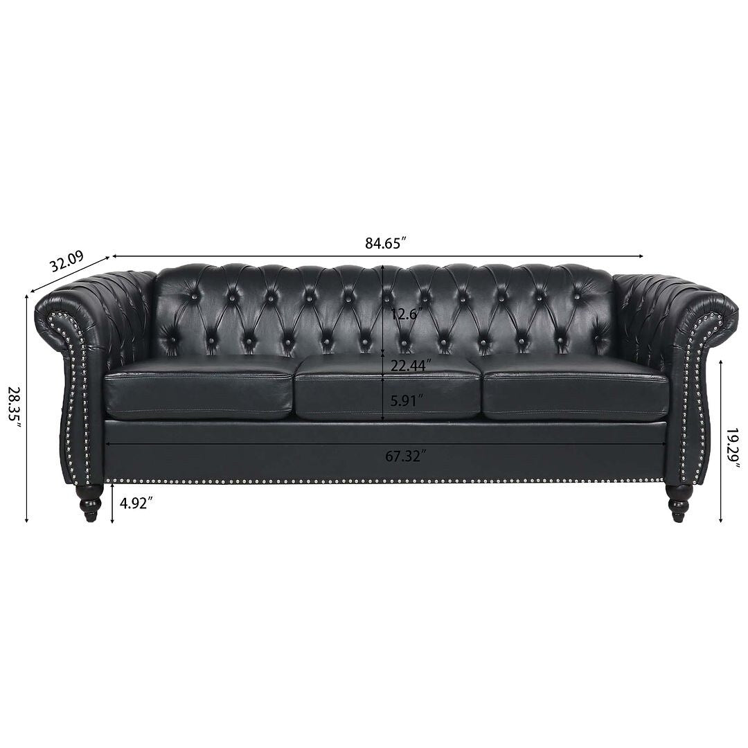 Divano Chesterfield in similpelle trapuntato da 84,65 pollici con braccioli arrotolati