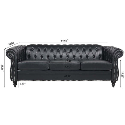 Divano Chesterfield in similpelle trapuntato da 84,65 pollici con braccioli arrotolati