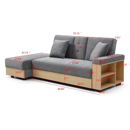 Divano letto trasformabile in lino e cotone a 3 posti con pouf contenitore, tavolo a ribalta, 2 cassetti, 84,65 €