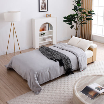 Divano letto trasformabile in lino e cotone a 3 posti con pouf contenitore, tavolo a ribalta, 2 cassetti, 84,65 €