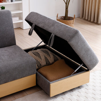 Divano letto trasformabile in lino e cotone a 3 posti con pouf contenitore, tavolo a ribalta, 2 cassetti, 84,65 €