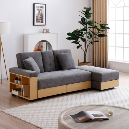 Divano letto trasformabile in lino e cotone a 3 posti con pouf contenitore, tavolo a ribalta, 2 cassetti, 84,65 €