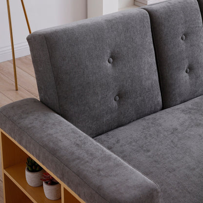 Divano letto trasformabile in lino e cotone a 3 posti con pouf contenitore, tavolo a ribalta, 2 cassetti, 84,65 €