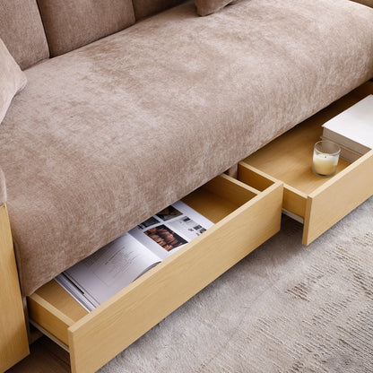 Divano letto trasformabile in lino e cotone a 3 posti con pouf contenitore, tavolo a ribalta, 2 cassetti, 84,65 €