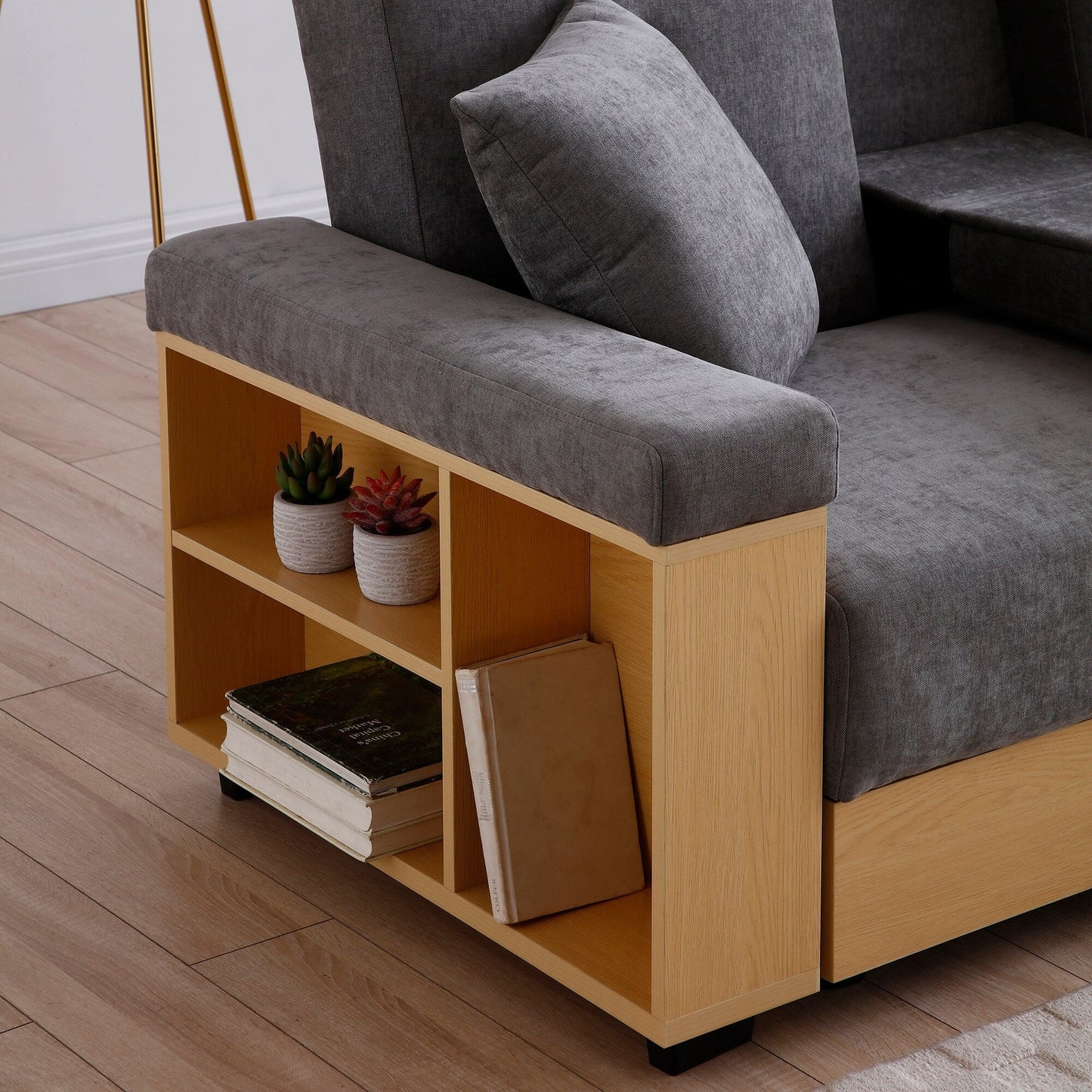 Divano letto trasformabile in lino e cotone a 3 posti con pouf contenitore, tavolo a ribalta, 2 cassetti, 84,65 €