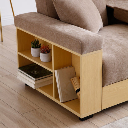 Divano letto trasformabile in lino e cotone a 3 posti con pouf contenitore, tavolo a ribalta, 2 cassetti, 84,65 €