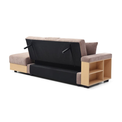 Divano letto trasformabile in lino e cotone a 3 posti con pouf contenitore, tavolo a ribalta, 2 cassetti, 84,65 €