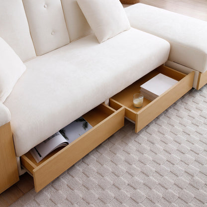 Divano letto trasformabile in lino e cotone a 3 posti con pouf contenitore, tavolo a ribalta, 2 cassetti, 84,65 €