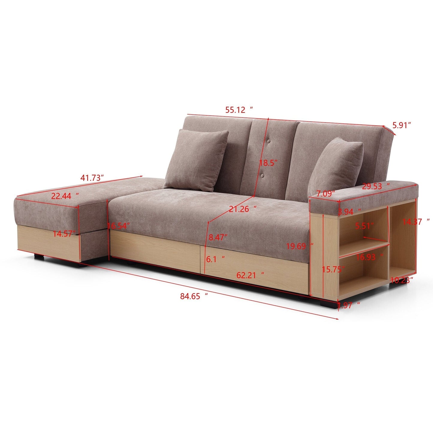 Divano letto trasformabile in lino e cotone a 3 posti con pouf contenitore, tavolo a ribalta, 2 cassetti, 84,65 €