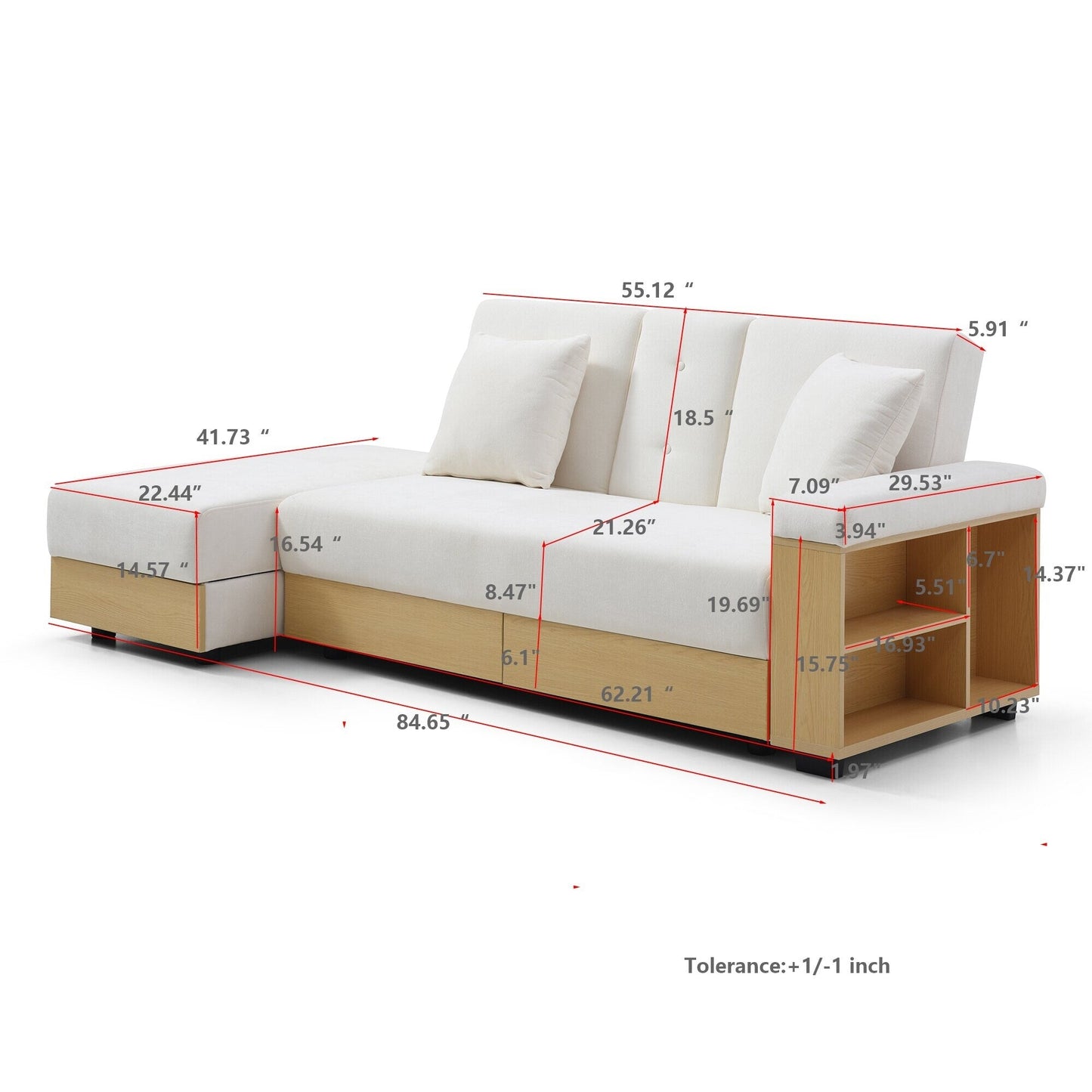 Divano letto trasformabile in lino e cotone a 3 posti con pouf contenitore, tavolo a ribalta, 2 cassetti, 84,65 €