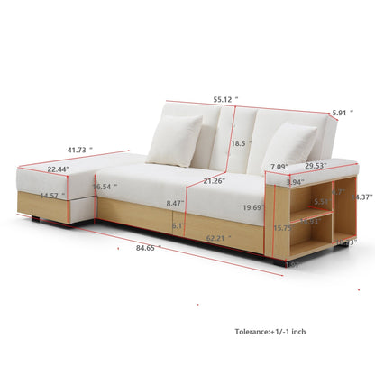 Divano letto trasformabile in lino e cotone a 3 posti con pouf contenitore, tavolo a ribalta, 2 cassetti, 84,65 €