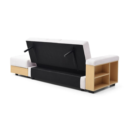 Divano letto trasformabile in lino e cotone a 3 posti con pouf contenitore, tavolo a ribalta, 2 cassetti, 84,65 €
