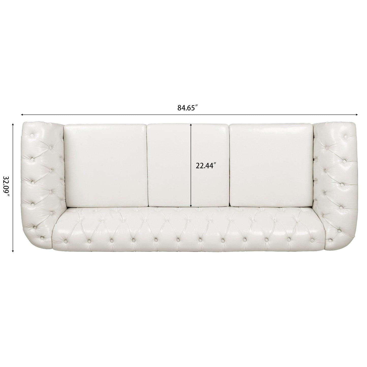 Divano Chesterfield in pelle PU da 84,65 pollici con braccioli arrotolati (3 posti)