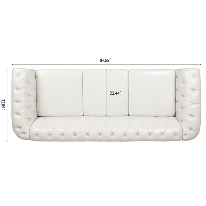 Divano Chesterfield in pelle PU da 84,65 pollici con braccioli arrotolati (3 posti)