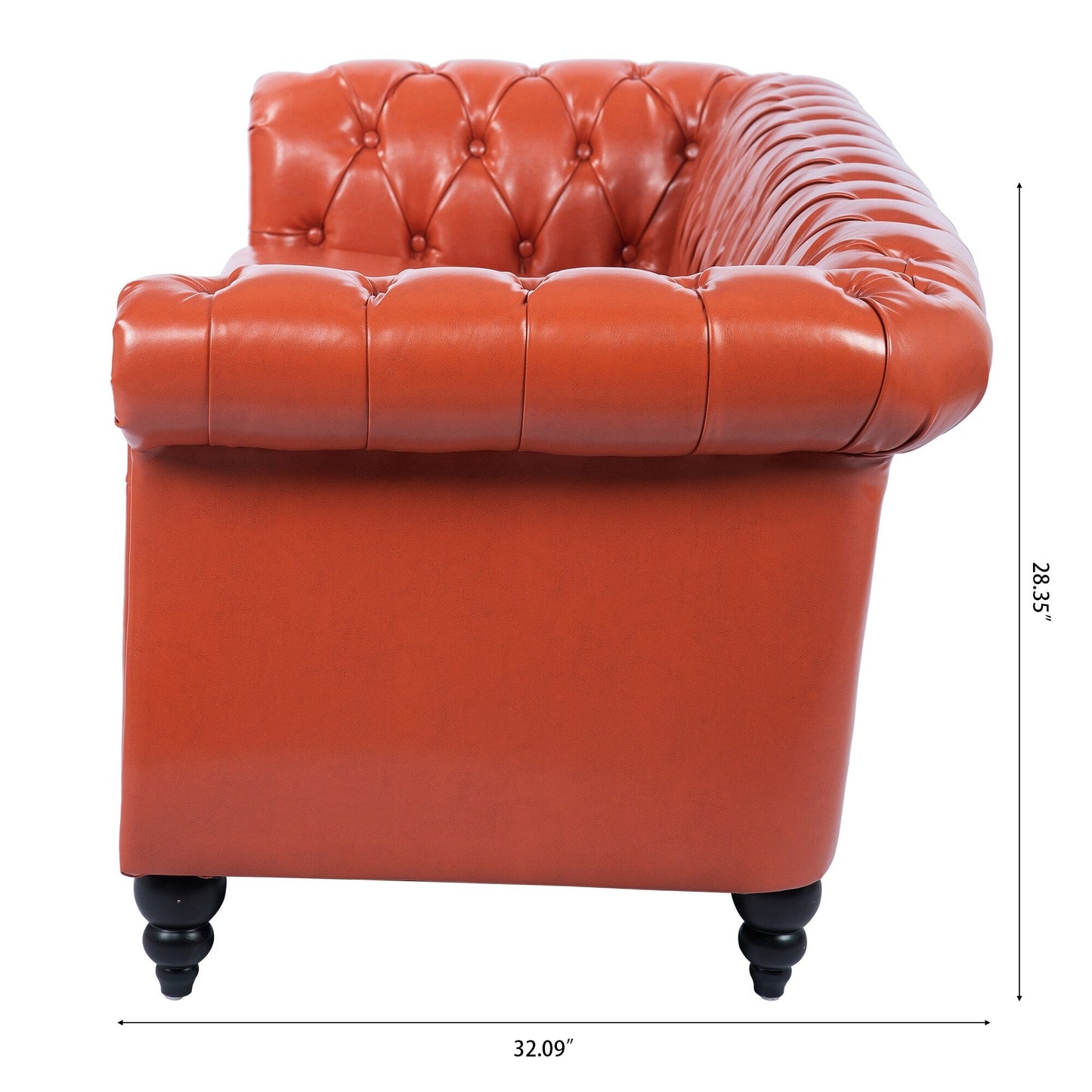Divano Chesterfield in pelle PU da 84,65 pollici con braccioli arrotolati (3 posti)