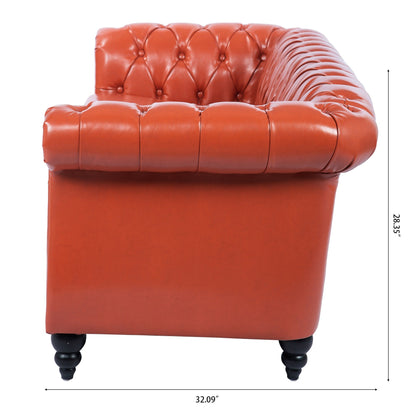 Divano Chesterfield in pelle PU da 84,65 pollici con braccioli arrotolati (3 posti)