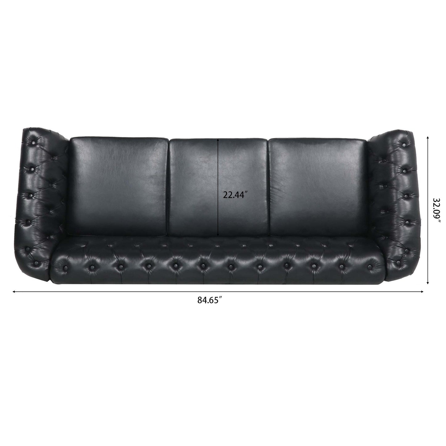 Divano Chesterfield in pelle PU da 84,65 pollici con braccioli arrotolati (3 posti)