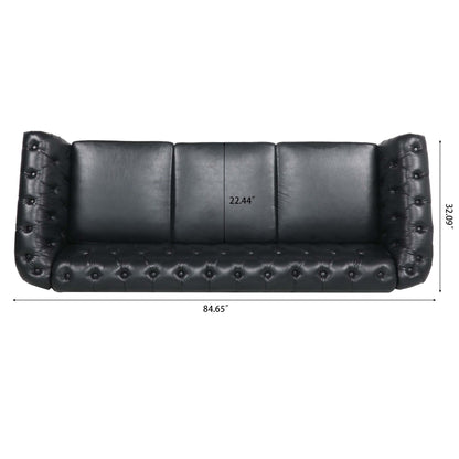 Divano Chesterfield in pelle PU da 84,65 pollici con braccioli arrotolati (3 posti)