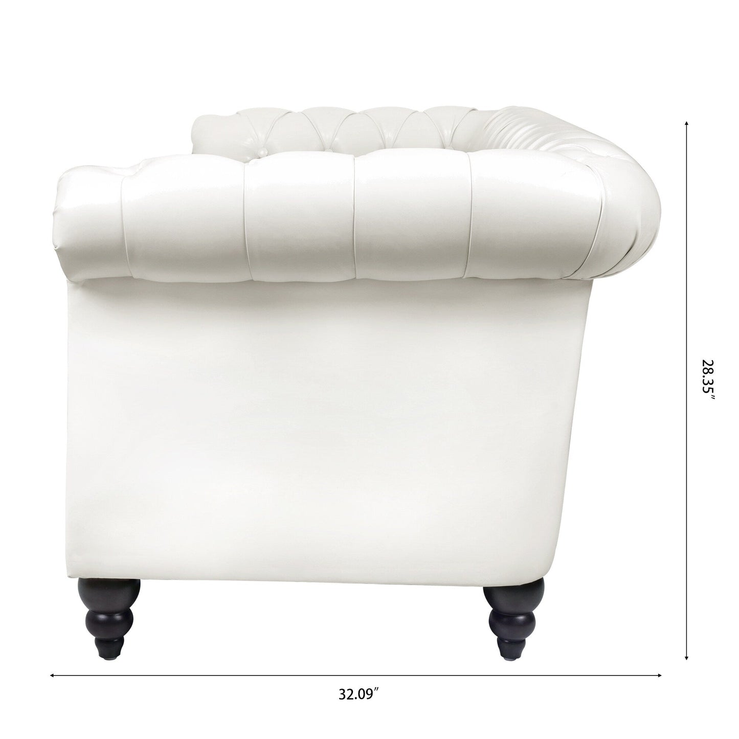 Divano Chesterfield in pelle PU da 84,65 pollici con braccioli arrotolati (3 posti)