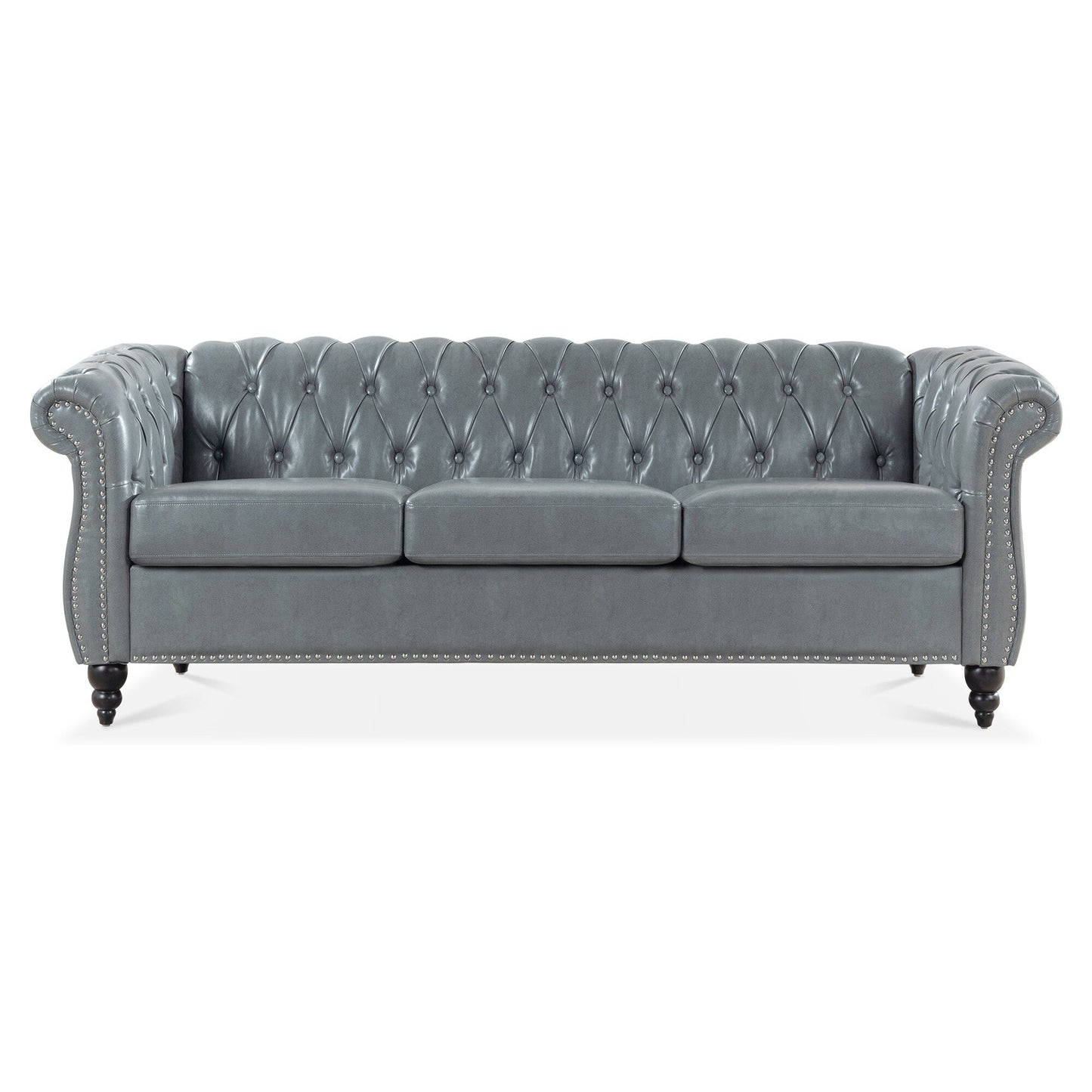 Divano Chesterfield in pelle PU da 84,65 pollici con braccioli arrotolati (3 posti)