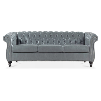 Divano Chesterfield in pelle PU da 84,65 pollici con braccioli arrotolati (3 posti)