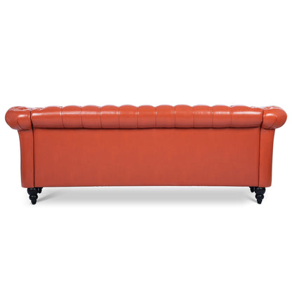 Divano Chesterfield in pelle PU da 84,65 pollici con braccioli arrotolati (3 posti)